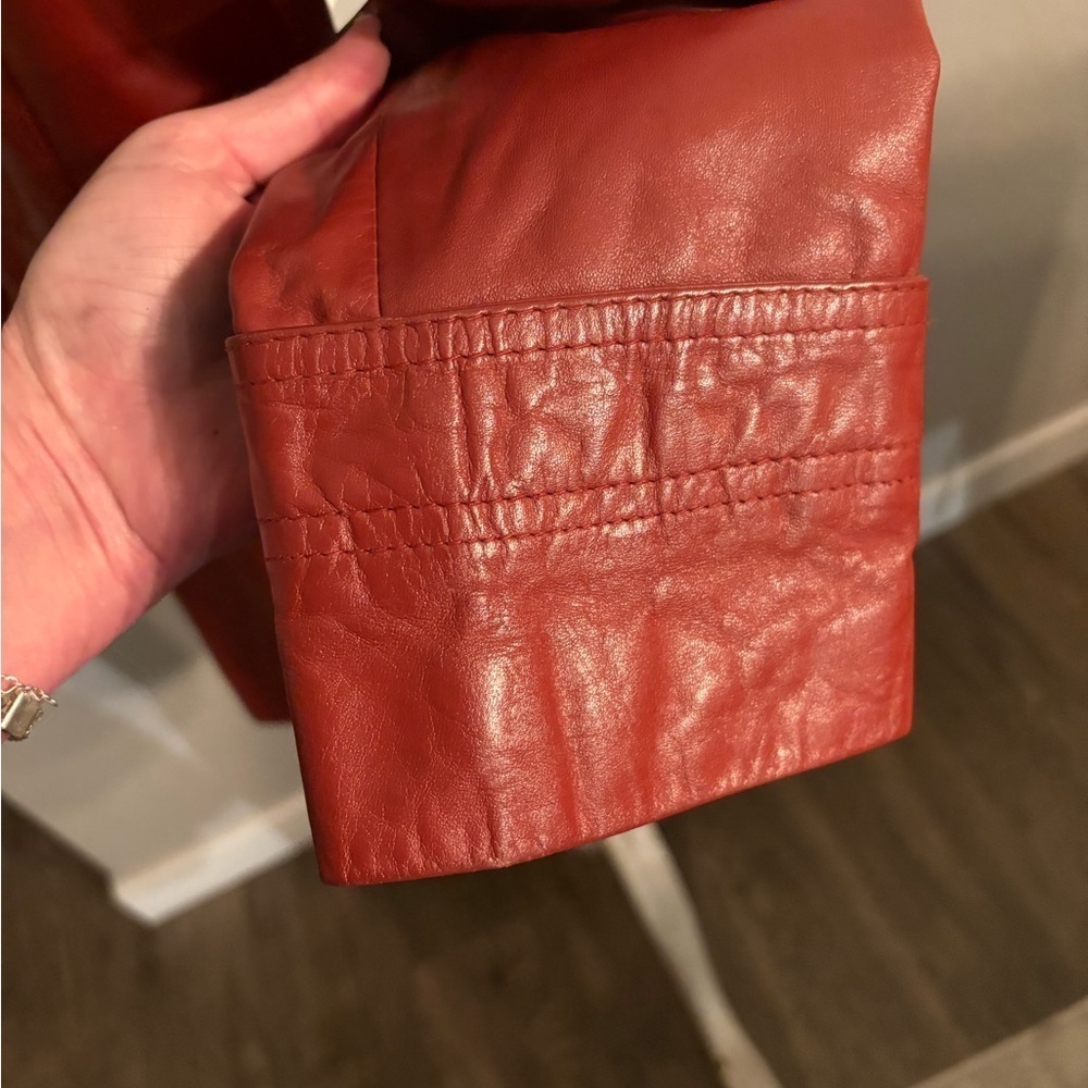 Nordstrom VINTAGE  | GENUINE Leather Short trench Style Jkt Burnt Orange SZ 10 - Picture 8 of 15